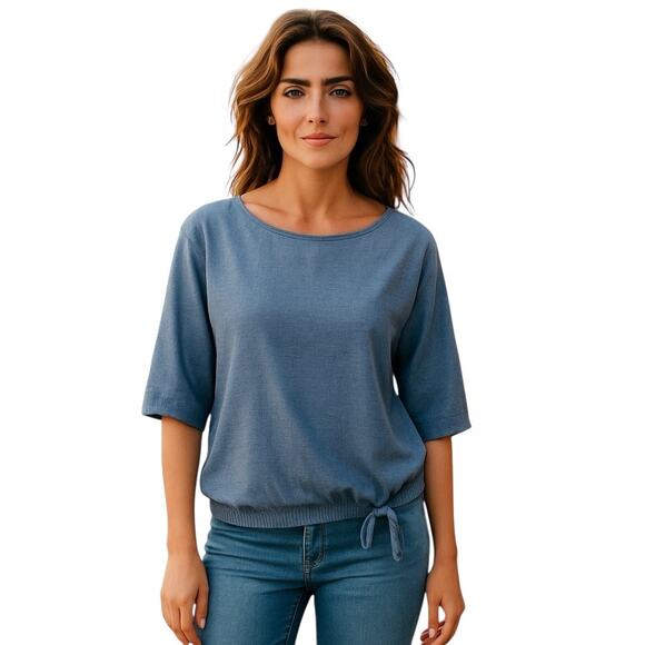 Time And Tru Women's Blue Linen Blend Tie Front Detail Blouse - Size S - Picture 1 of 8